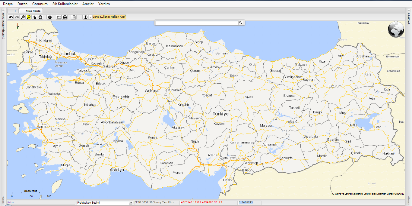 Bakanlığımız tarafından geliştirilen ve Bakanlığımız Coğrafi verilerinin internet üzerinden paylaşıldığı web sayfası " http://www.atlas.gov.tr/ "