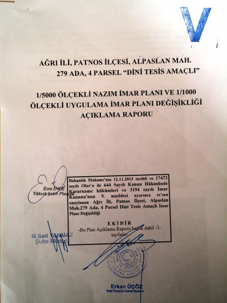 AĞRI İLİ, PATNOS İLÇESİ, ALPASLAN MAHALLESİ, 279 ADA, 4 PARSELDE YAPILAN İMAR PLAN DEĞİŞİKLİĞİ ASKIYA ÇIKARILDI