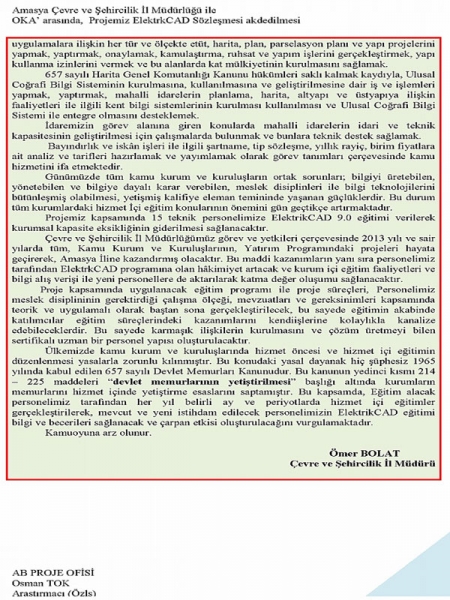 OKA' İle Müdürlüğümüz Arasındaki ElektrkCAD Proje Sözleşmesi