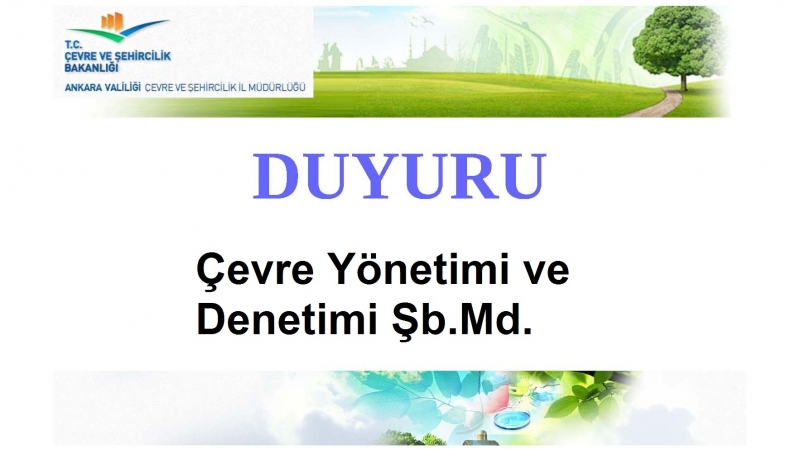 Çevre Yönetimi ve Denetimi Şube Müdürlüğü  "Ambalaj Piyasaya Süren Bildirimleri Hk. Duyuru"