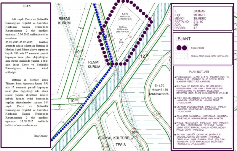 996 Ada 17 Numaralı Parselin İmar Planı Değişikliği
