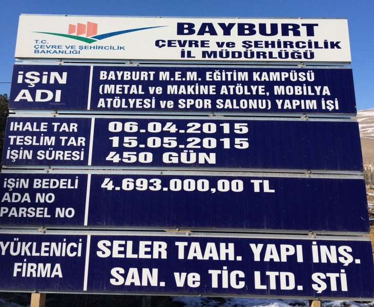 Bayburt Milli Eğitim Müdürlüğü Eğitim Kampüsü (Metal ve Makine Atölyesi, Mobilya Atölyesi ve Spor Salonu) Başarıyla Devam Etmektedir. 