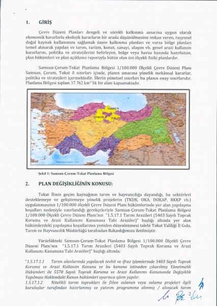 '' Samsun-Çorum-Tokat Planlama Bölgesi 1/100.000 Ölçekli Çevre Düzeni Planı Plan Değişikliği''