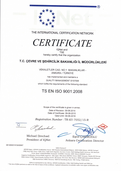 İl Müdürlüğümüz TS EN ISO 9001 Kalite Yönetim Sistemi Belgesi Almaya Hak Kazanmıştır.