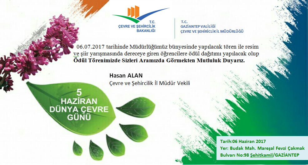 5 HAZİRAN DÜNYA ÇEVRE GÜNÜ ÖDÜL TÖRENİ DAVETİYESİ