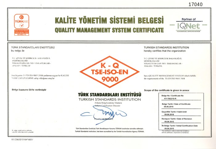 İl Müdürlüğümüz TS EN ISO 9001 Kalite Yönetim Sistemi Belgesi Aldı