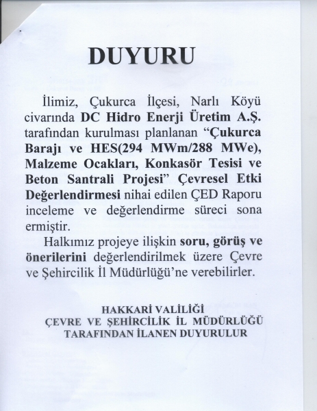 çukurca barajı ve hes