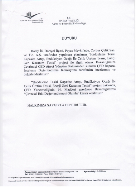 Haddeleme Tesisi Kapasite Artışı,Endüksiyon Ocağı İle Çelik Üretim Tesisi,Enerji Geri Kazanım Tesisi