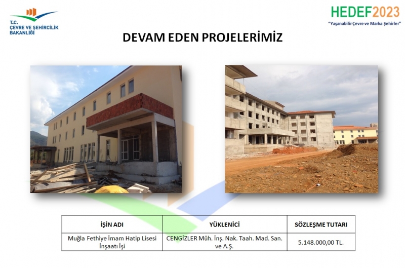 Proje ve Yapım Şube Müdürlüğünün Devam Eden Projeleri..