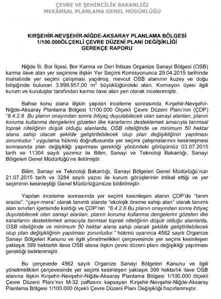 ÇEVRE DÜZENİ PLANI DEĞİŞİKLİK İLANI