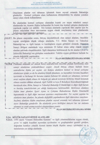 Sinop Merkez İlçe Alt Planlama Bölgesi 1/25.000 Ölçekli Çevre Düzeni Planı (4.) Değişikliği askıya çıkarılmıştır.