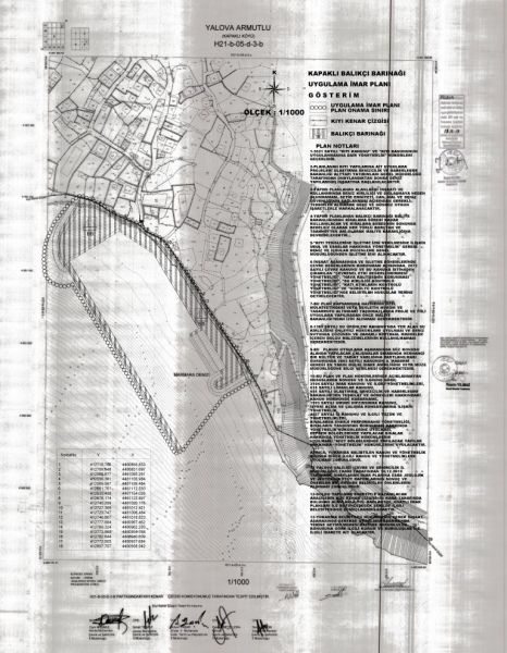 Yalova İli Armutlu İlçesi Kapaklı Köyü Balıkçı Barınağı Amaçlı 1/5000 Ölçekli Nazım İmar Planı ve 1/1000 Ölçekli Uygulama İmar Planı