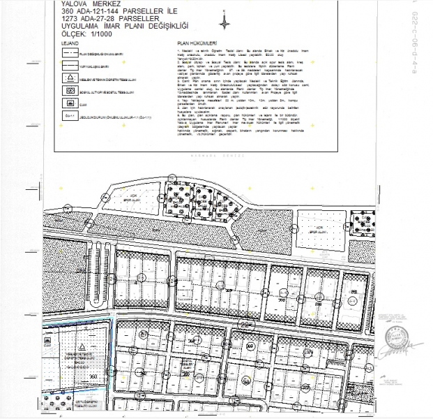 Yalova İli, Merkez Bahçelievler Mahallesi, 360 Ada 121-144 parseller ile 1273 Ada 27-28 parsellere İlişkin İmar Planı Değişikliği. 