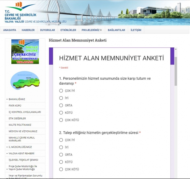 Hizmet Alan Memnuniyet Anketleri Artık İnternet Sitemizde