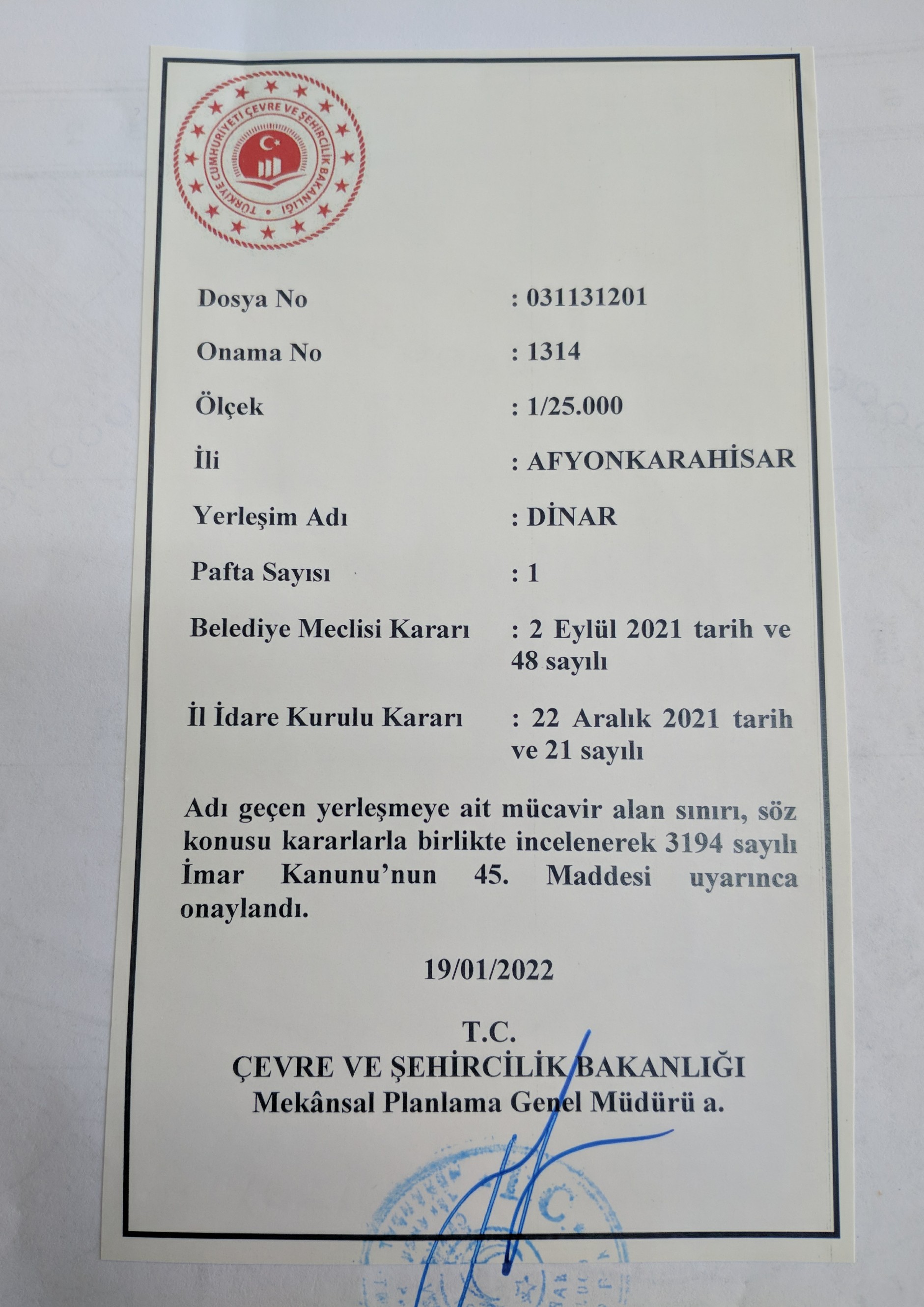 Dinar Belediyesi Mücavir Alan İlanı