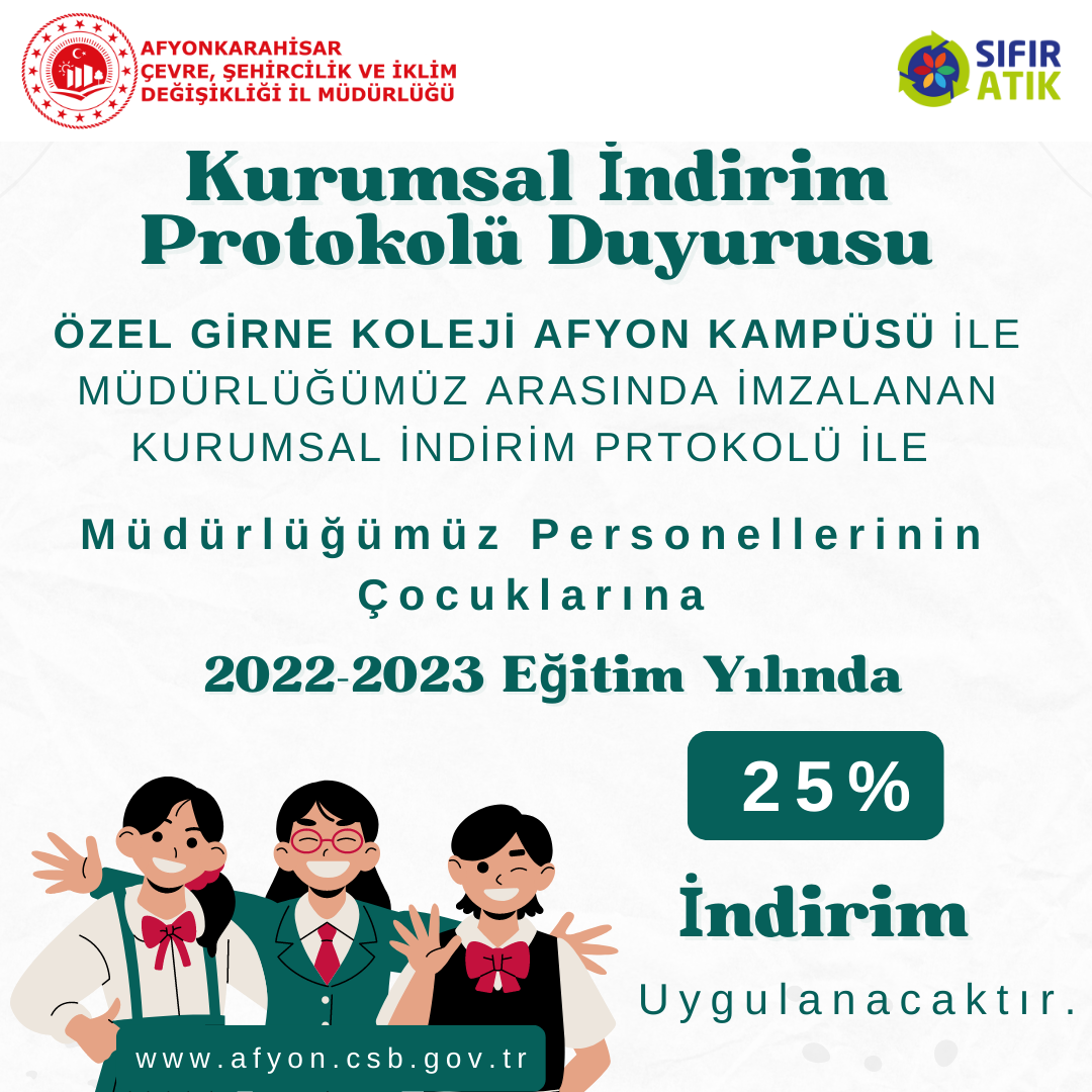 Afyonkarahisar Özel Girne Koleji Afyon Kampüsü ile Müdürlüğümüz Arasında 2022-2023 Eğitim Yılı İçin Kurumsal İndirim Protokolü İmzalandı.