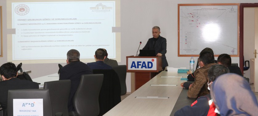 Afyonkarahisar İl Afet Müdahale Planı kapsamında,  Yangın Çalışma Grubu ve Defin Çalışma Grubunu masa başı tatbikatları gerçekleştirilmiştir.