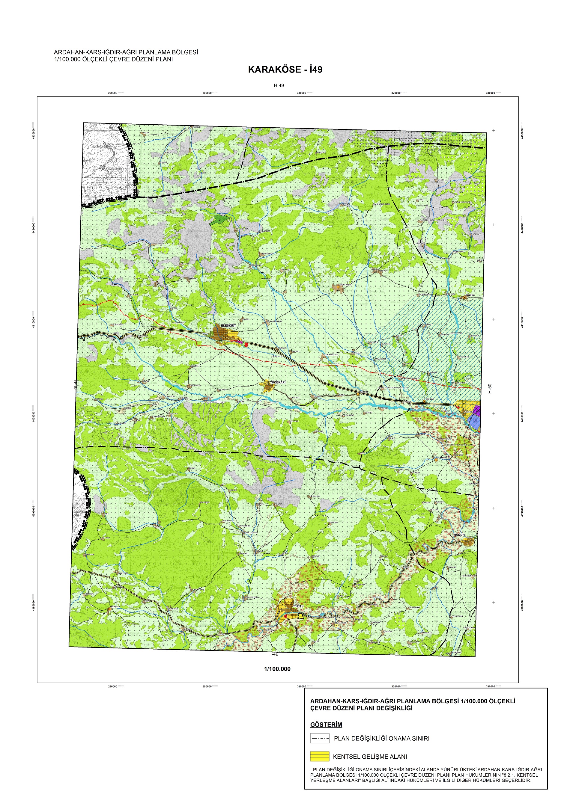 Ardahan-Kars-Iğdır-Ağrı Planlama Bölgesi 1/100.000 ölçekli Çevre Düzeni Planı Değişikliği Askı İlanı