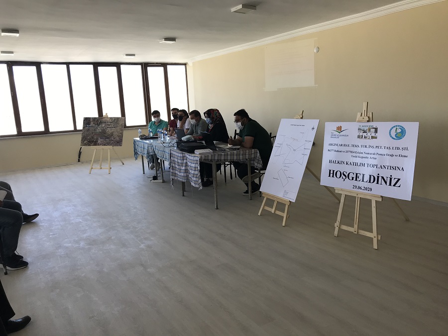 Argınlar Hay. Teks. Tur. İnş. Pet. Taş. Ltd. Şti. firması tarafından  işletilmesi planlanan 86377 Ruhsat ve 3377834 erişim numaralı Pomza Ocağı ve Eleme Tesisi Kapasite Artışı için 29.06.2020 tarihinde Doğubayazıt’ta Halkın Katılım Toplantısı Yapılmıştır