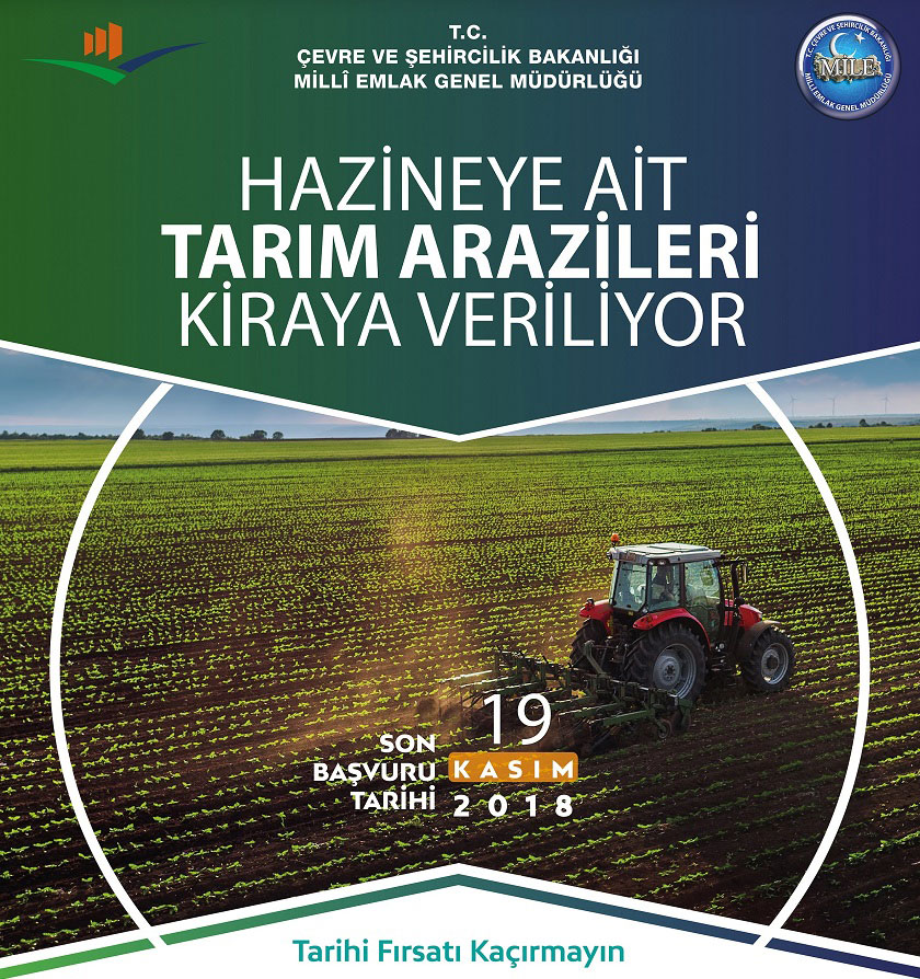 Hazineye Ait Tarım Arazileri Kiralamak İçin Son Başvuru Tarihi: 19 Kasım 2018