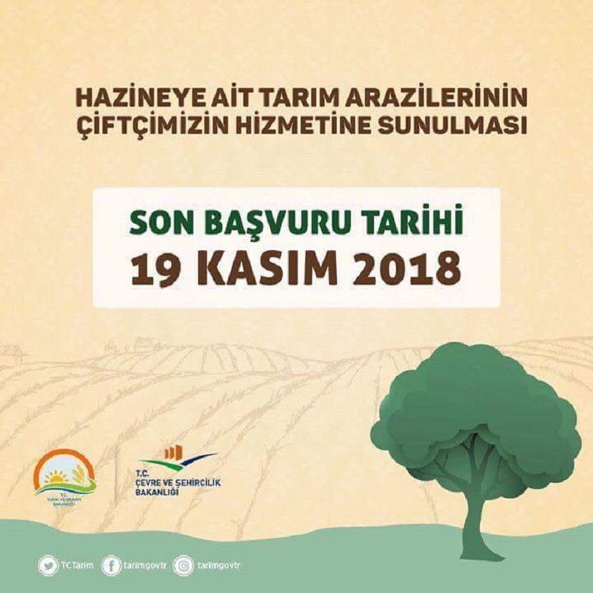 Hazineye Ait Tarım Arazileri Kiralamak İçin Son Başvuru Tarihi: 19 Kasım 2018