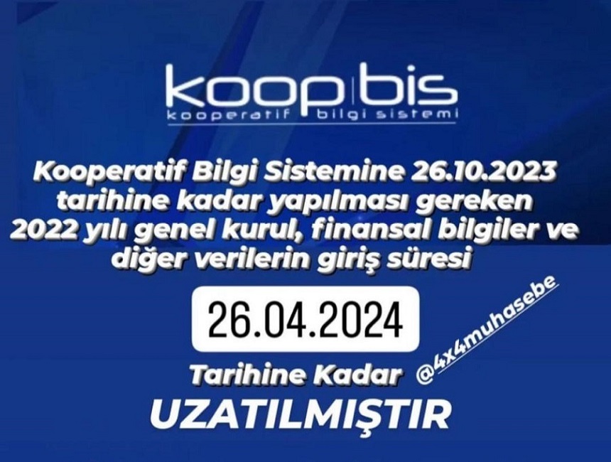 Kooperatif Bilgi Sistemine Veri Giriş ve Aktarım Süreci 26.04.2024 Tarihine Kadar Uzatılmıştır