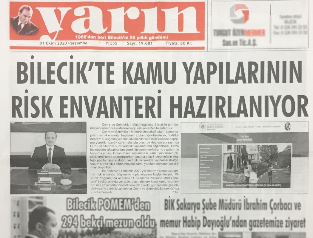 BİLECİK İLİNDEKİ TÜM KAMU YAPILARININ OLASI AFETLERE KARŞI RİSK ENVANTERİNİ HAZIRLIYORUZ.