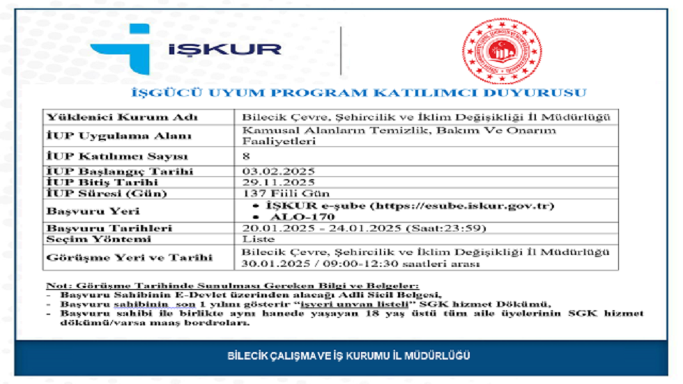 İşgücü Uyum Programı Katılımcı Duyurusu