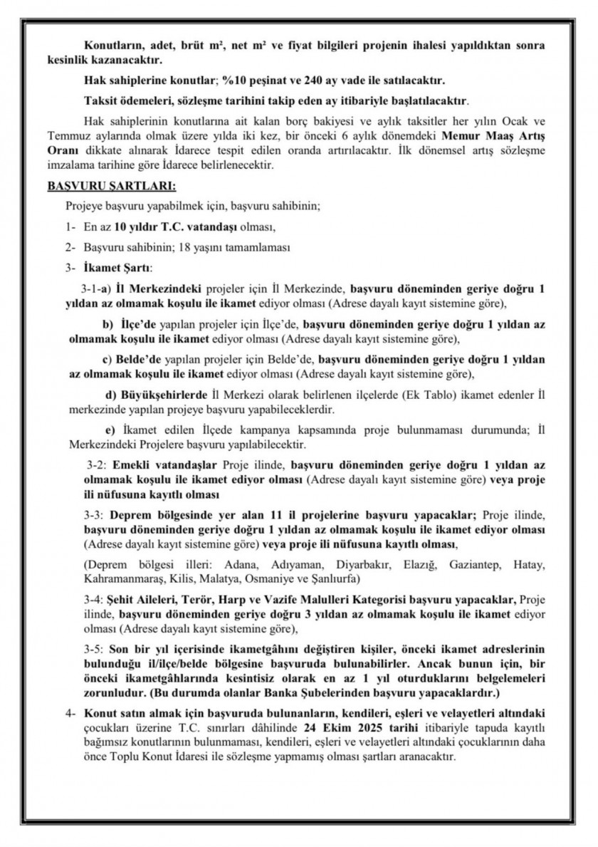 500 BİN SOSYAL KONUT PROJESİ BAŞVURU BİLGİLENDİRME FORMU