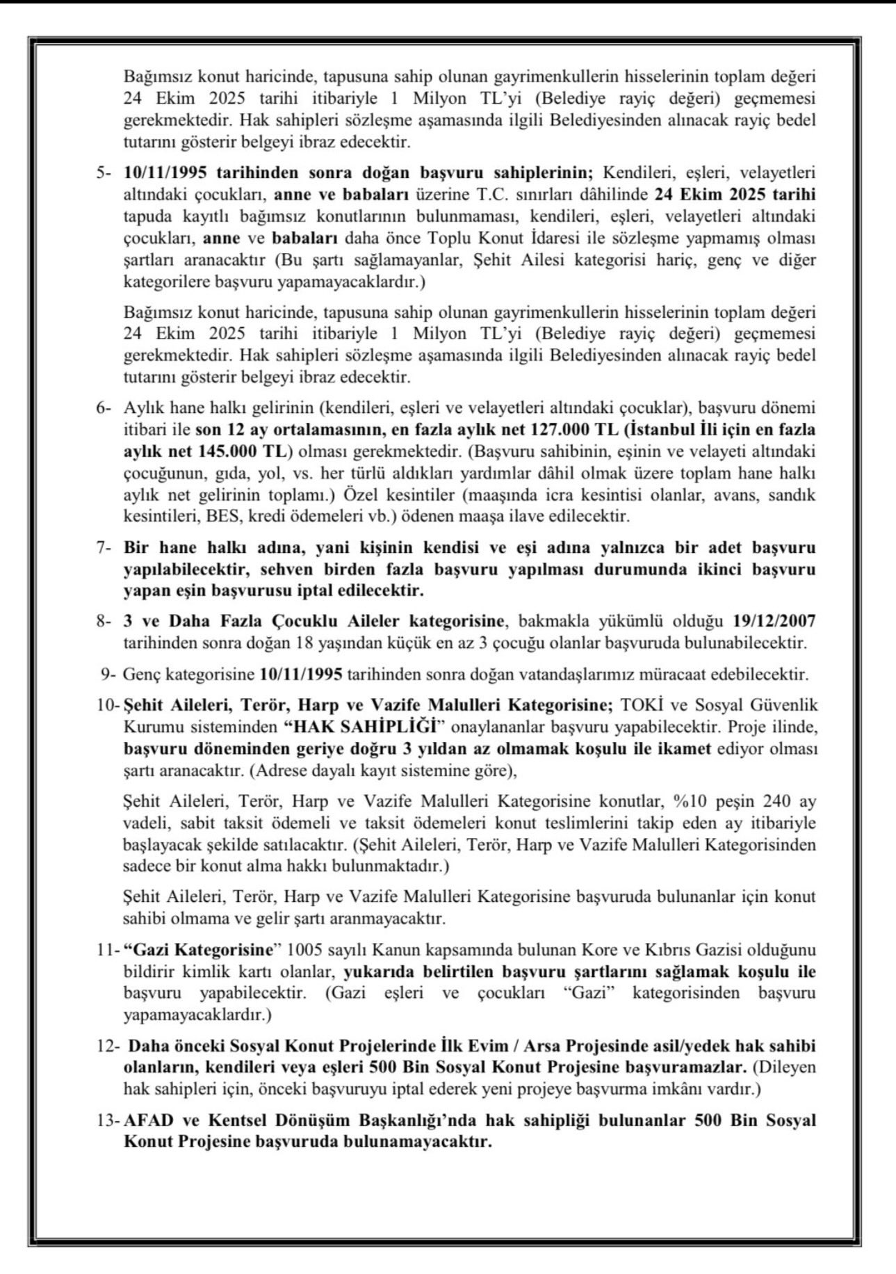 500 BİN SOSYAL KONUT PROJESİ BAŞVURU BİLGİLENDİRME FORMU