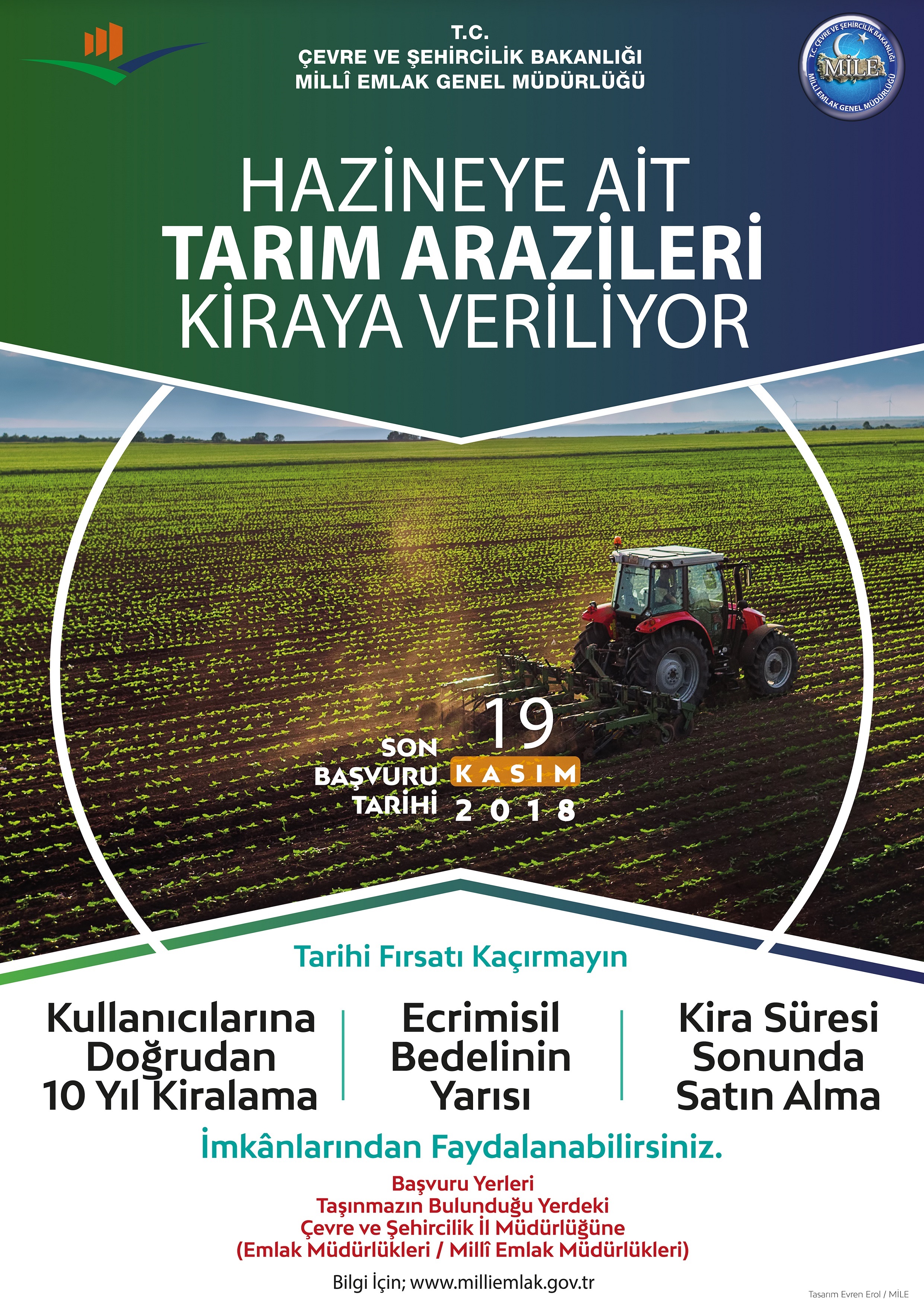 HAZİNEYE AİT TARIM ARAZİLERİNİN TARIMSAL AMAÇLI OLARAK KİRALANMASI HAKKINDA DUYURU