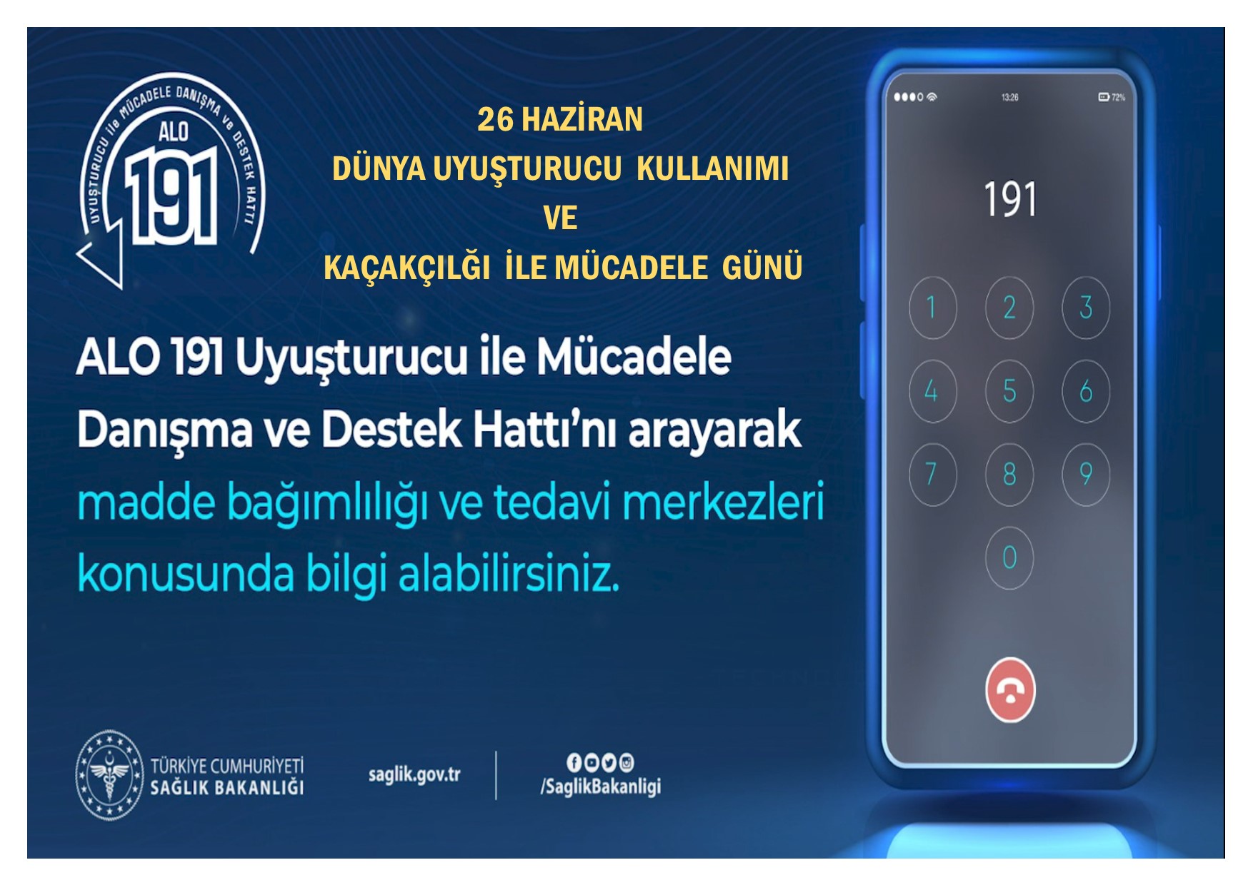 26 Haziran Dünya Uyuşturucu Kullanımı ve Kaçakçılığı ile Mücadele Günü