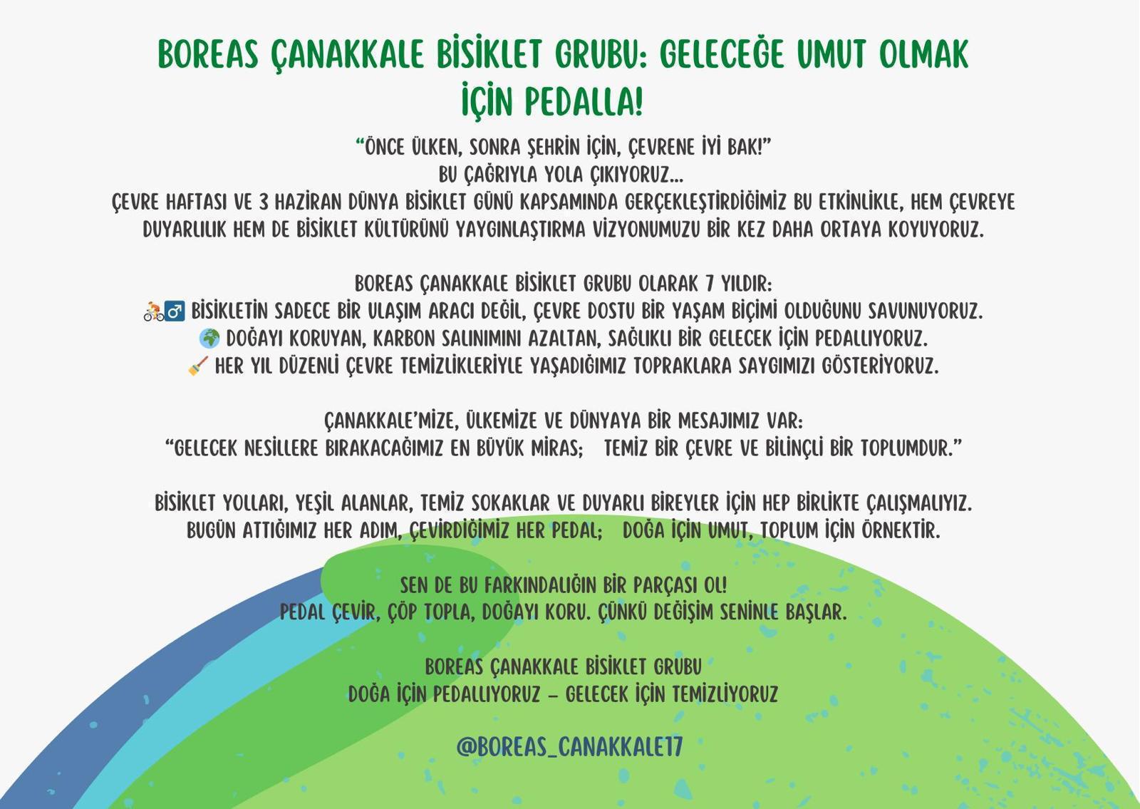 Boreas Çanakkale Bisiklet Grubu Dünya Çevre Haftası ve Bisiklet Günü Etkinliği