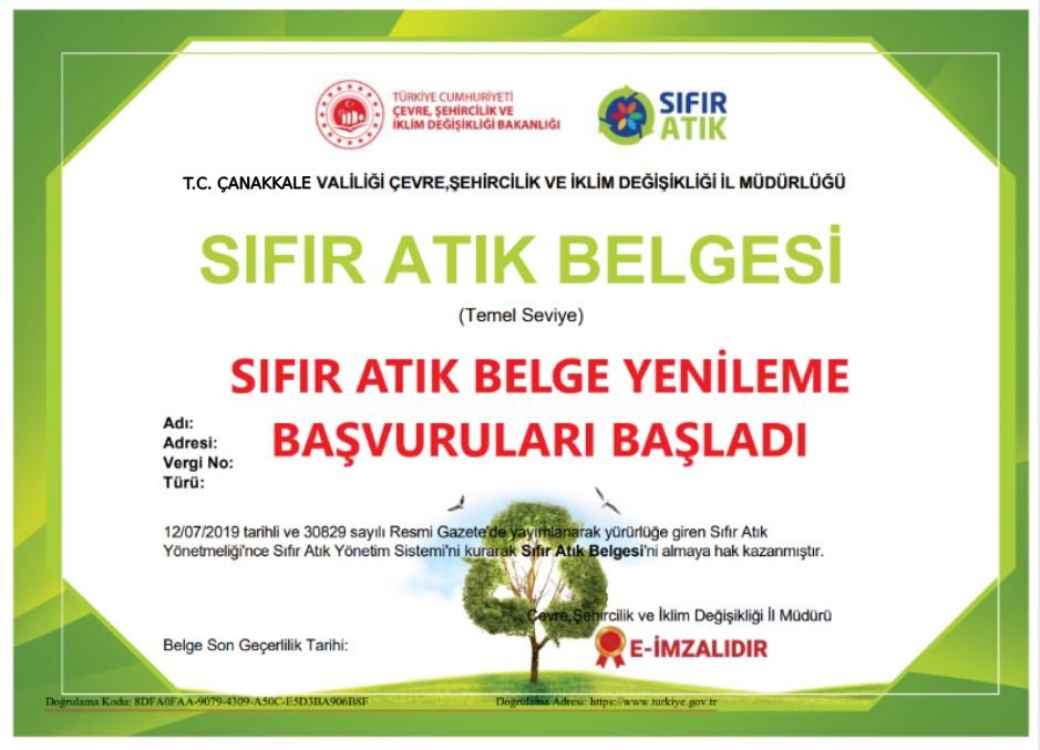 Sıfır Atık Belge Yenileme Başvuruları Başladı