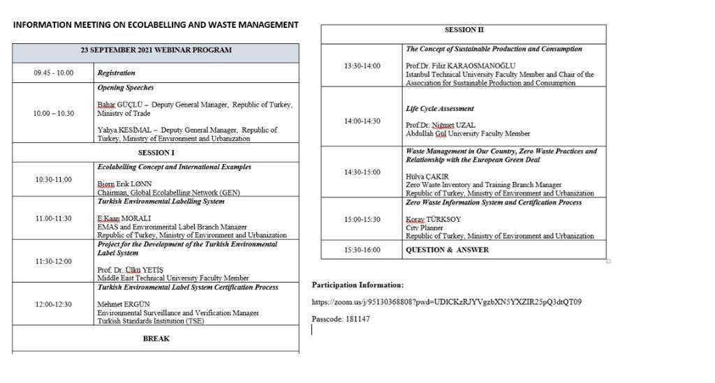 Webinar titled “Information Meeting on Ecolabelling and Waste Management” will be held on 23.09.2021 within the scope of the Green Deal Action Plan.