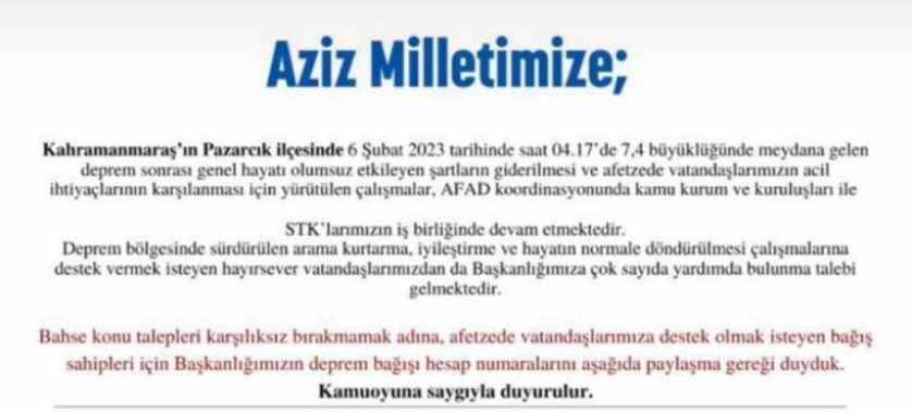 AFAD'tan Deprem Yardımları için Bilgilendirme