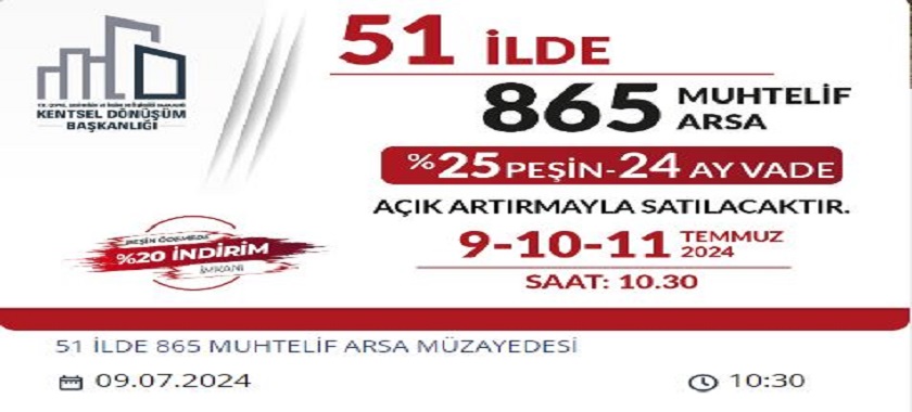 51 İlde 865 Muhtelif Arsa Satış İlanı