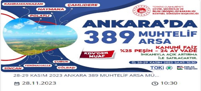 Ankara'da 389 Muhtelif Arsa Satış İlanı