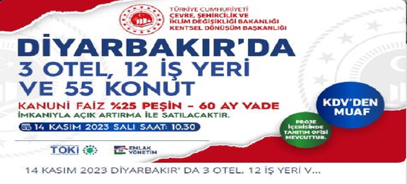 Diyarbakır'da 3 Otel, 12 İş Yeri ve 55 Konut Satış İlanı