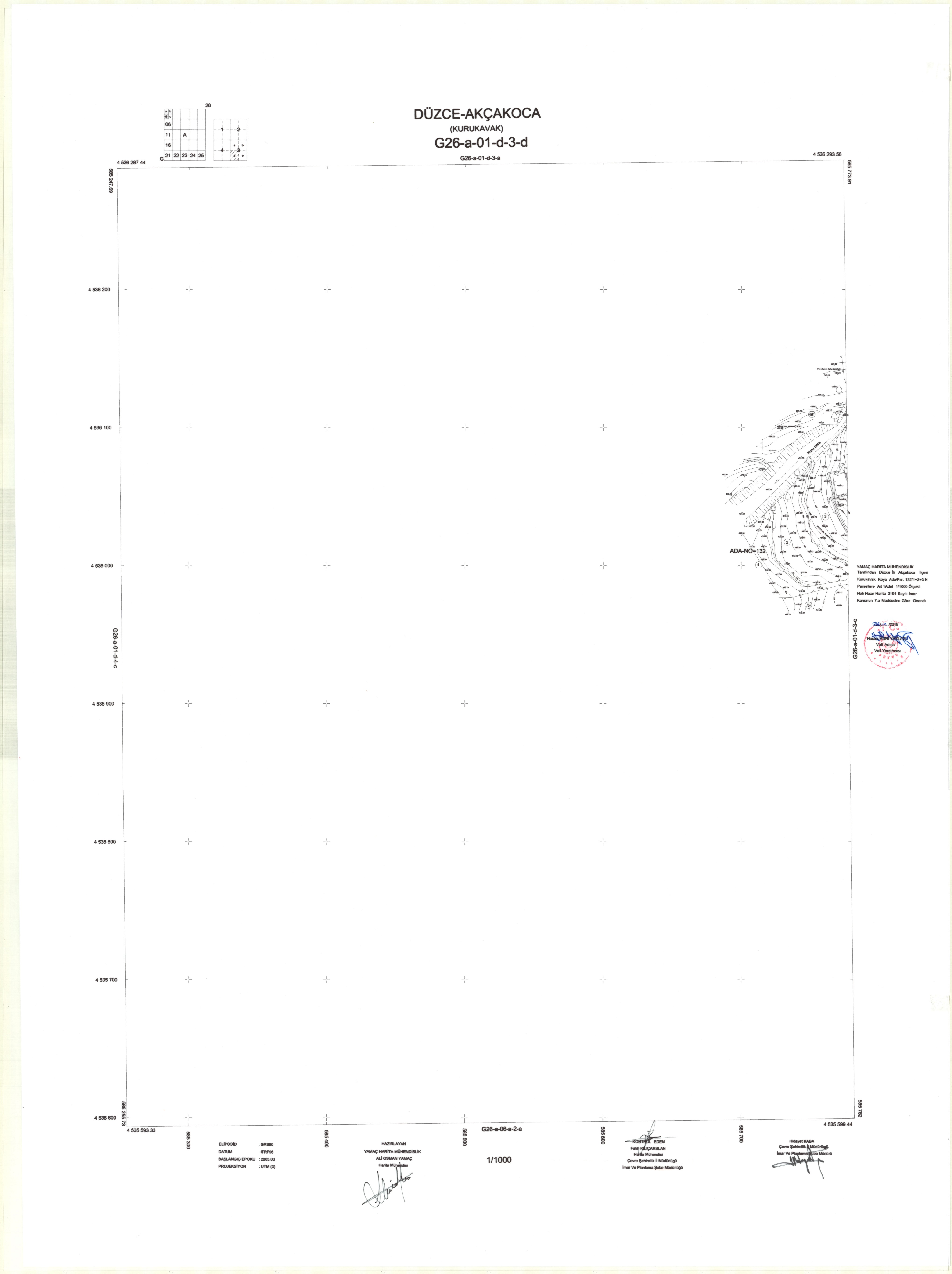 DÜZCE İLİ AKÇAKOCA İLÇESİ KURUKAVAK KÖYÜ 132 ADA 2 PARSEL AKARYAKIT İSTASYONU AMAÇLI 1/5000 ÖLÇEKLİ NAZIM İMAR PLANI VE 1/1000 ÖLÇEKLİ UYGULAMA İMAR PLANI