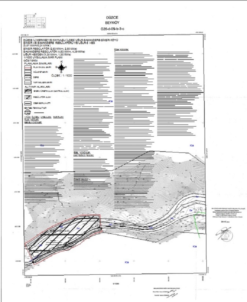 DÜZCE İLİ, KAYNAŞLI İLÇESİ, SAMANDERE, ŞİMŞİRDERE, UĞURDERESİ, UĞURSUYU HES 5 PROJESİ 1/5000 ÖLÇEKLİ NAZIM İMAR PLANI VE 1/1000 ÖLÇEKLİ UYGULAMA İMAR PLANI DEĞİŞİKLİĞİ