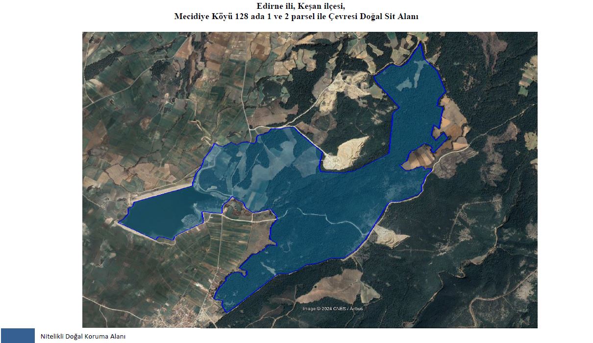 Edirne ili, Keşan ilçesi, Mecidiye Köyü 128 ada 1 ve 2 parsel ile Çevresi Doğal Sit Alanı