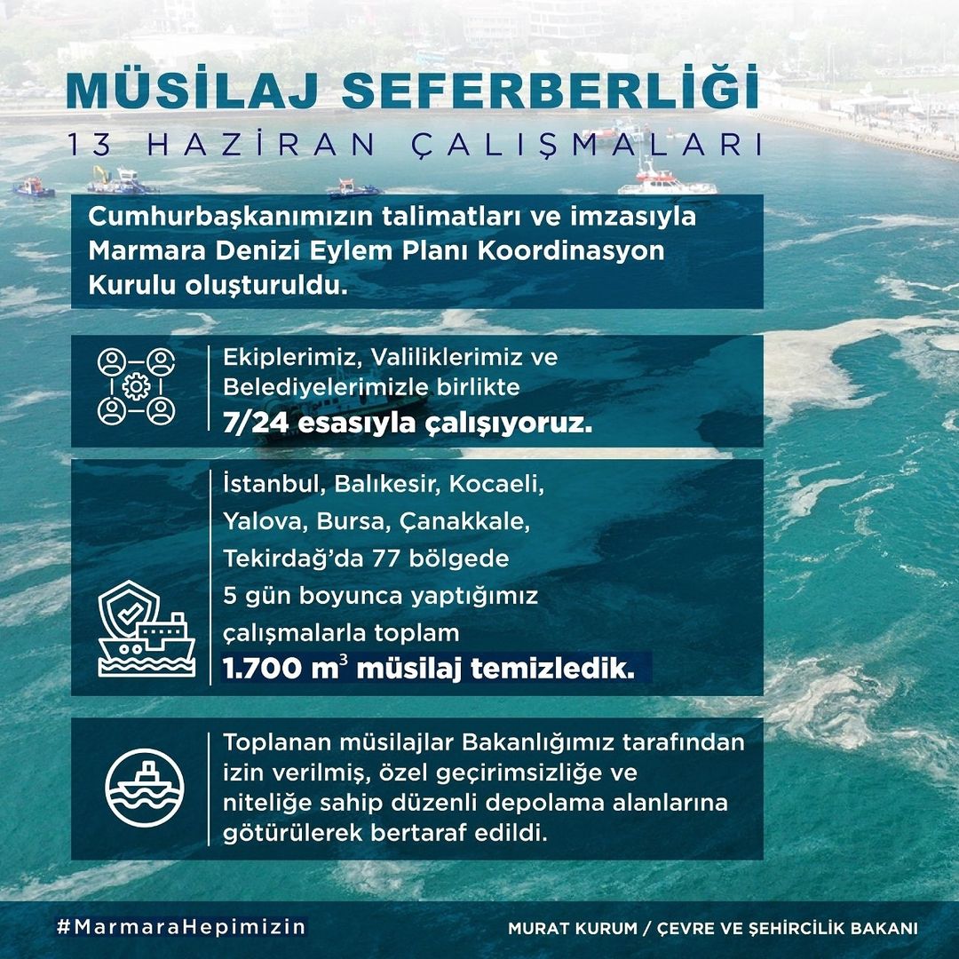 Marmara Denizi ve Kıyılarındaki Musilaj Temizleme Çalışmaları Aralıksız Devam Ediyor