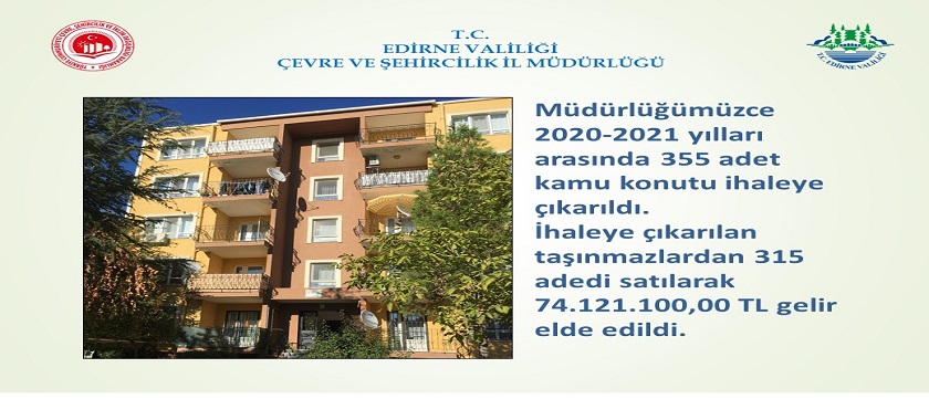 Müdürlüğümüzce 2020-2021 Yılları Arasında 355 Adet Kamu Konutu İhaleye Çıkarıldı