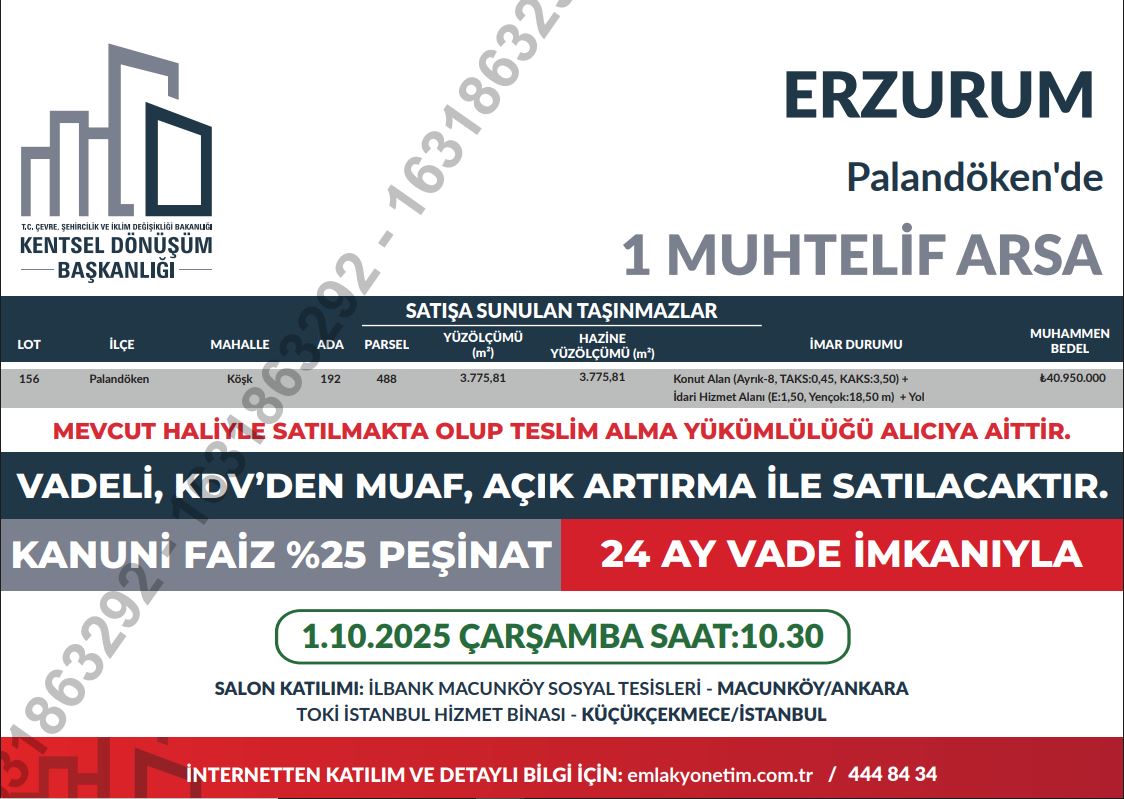 Kentsel Dönüşüm Başkanlığı Tarafından Satış İlanı