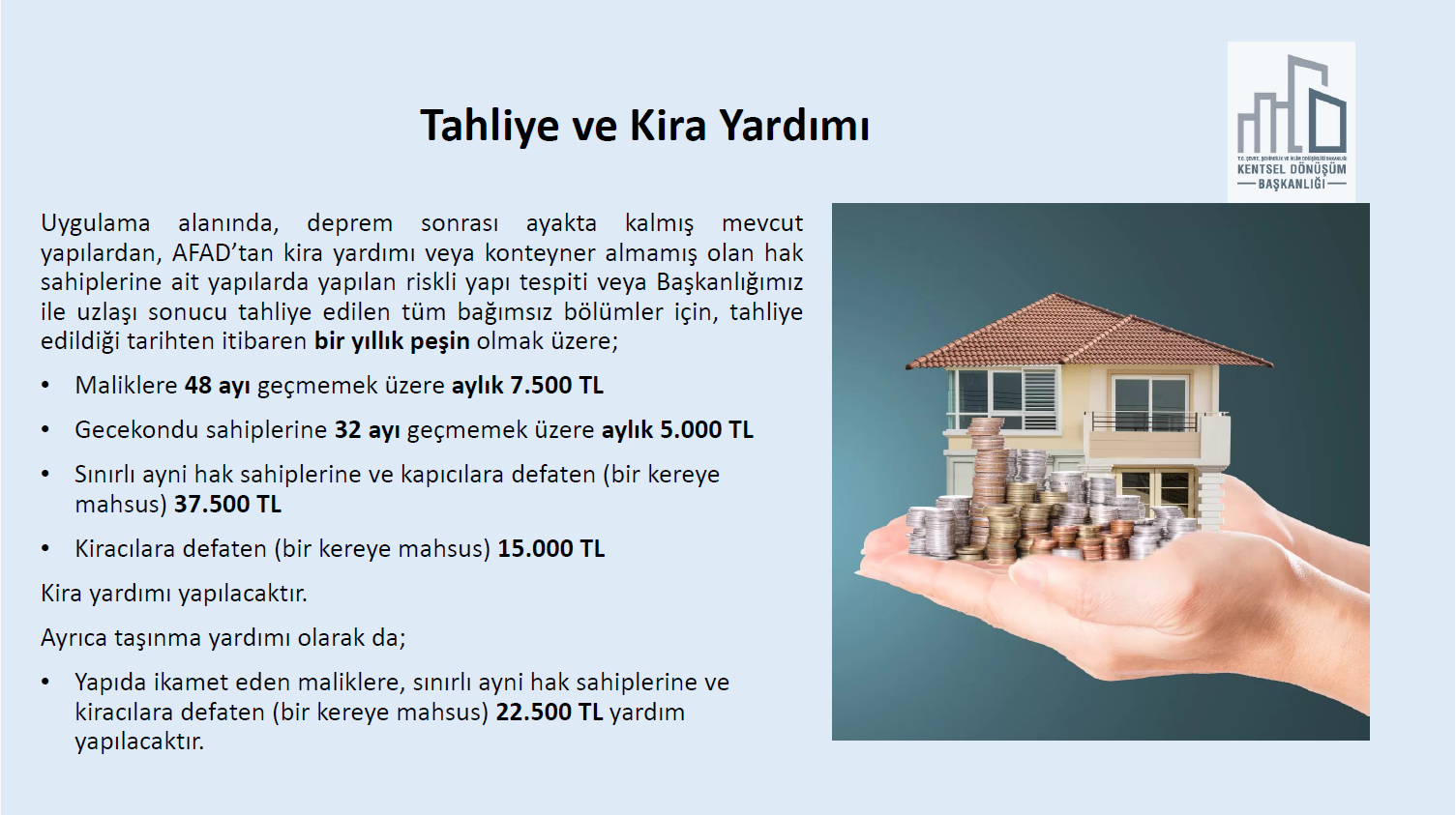 ÇEVRE, ŞEHİRCİLİK VE İKLİM DEĞİŞİKLİĞİ BAKANLIĞI KENTSEL DÖNÜŞÜM BAŞKANLIĞI DEPREM SONRASI YÜRÜTÜLEN ÇALIŞMALARA DAİR BİLGİLENDİRME