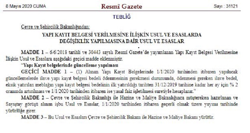 RESMİ GAZETEDE İMAR BARIŞI İLE İLGİLİ GEÇİCİ MADDE EKLENDİ