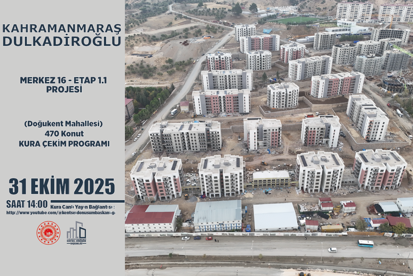 KAHRAMANMARAŞ DULKADİROĞLU İLÇESİ DOĞUKENT MAHALLESİ ETAP 1.1 470 KONUT KURA ÇEKİMİ