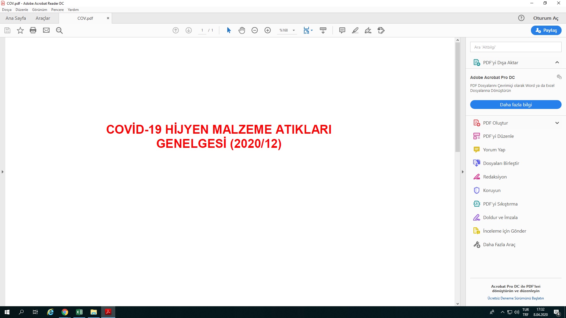 Tek Kullanımlık Maske, Eldiven Gibi Kişisel Hijyen Malzeme Atıklarının Yönetiminde Covid-19 Tedbirleri GENEGE (2020/12)