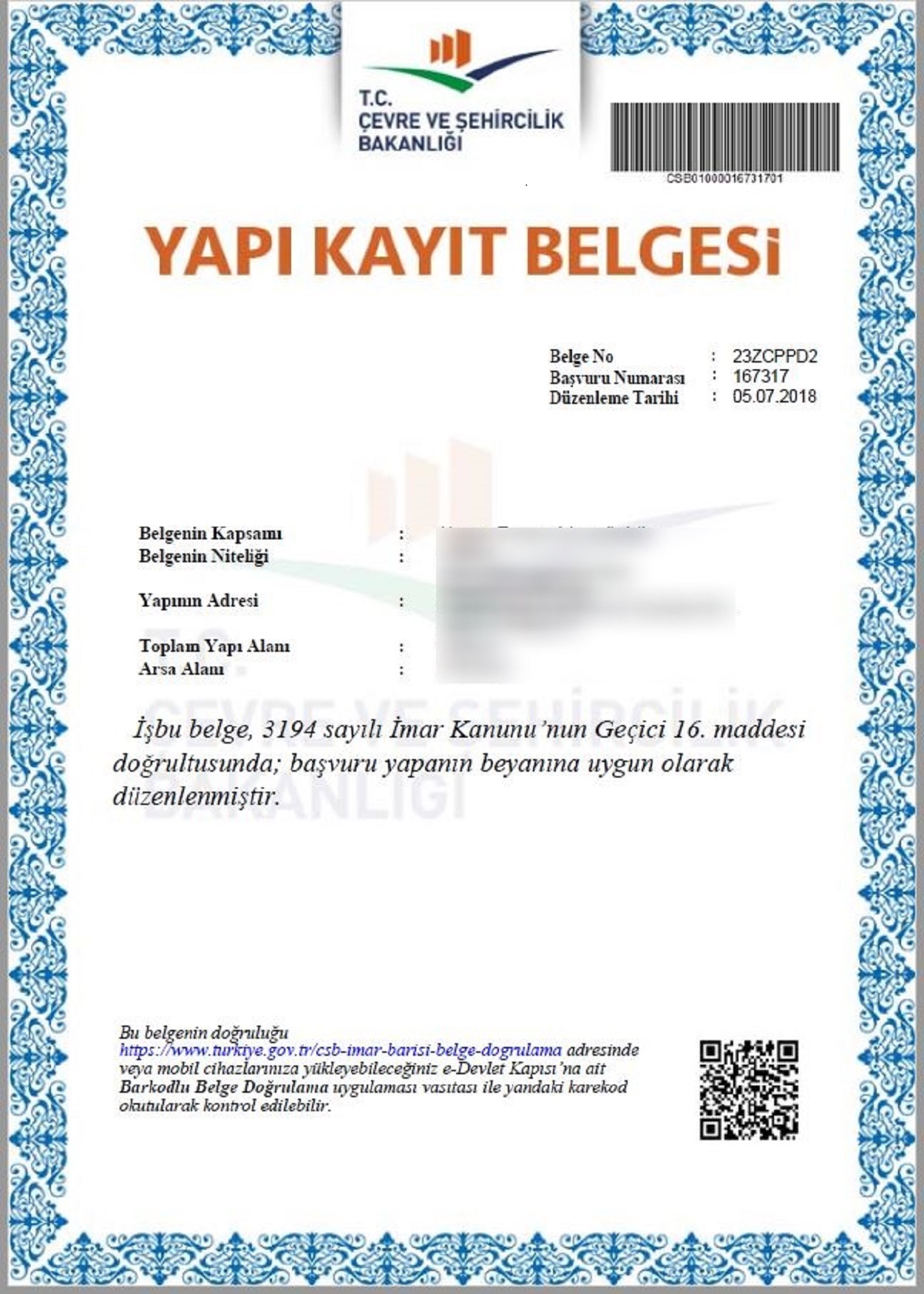 YAPI KAYIT BELGESİ SİSTEMDEN VERİLMEYE BAŞLANDI